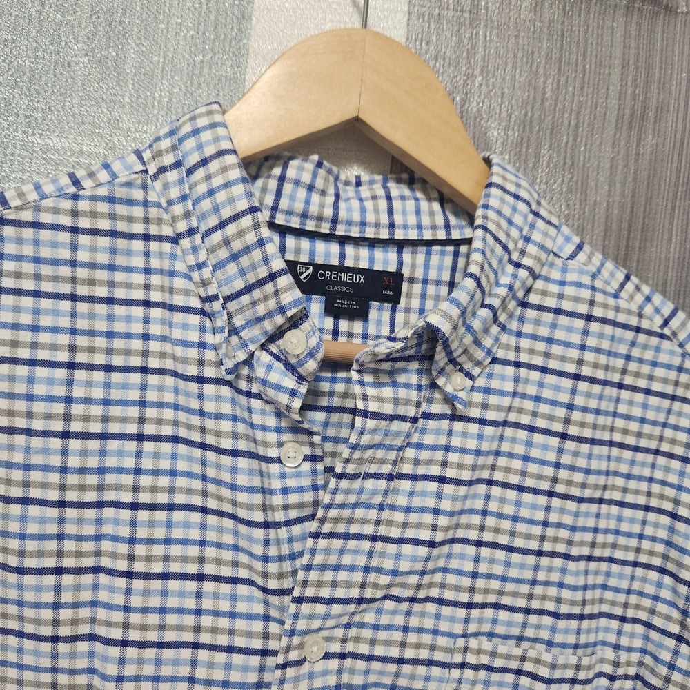 Cremieux Classics Mens XL Blue White Plaid 100% Cotton Button Down Shirt Work